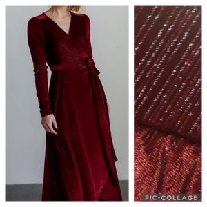 Baltic Born Serena Shimmer Velvet Wrap Dress in Merlot
